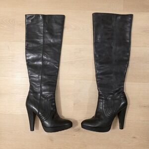 Frye Black Leather Harlow Stitch Cuff Over The Knee Heeled‎ Tall Boots Size 7M